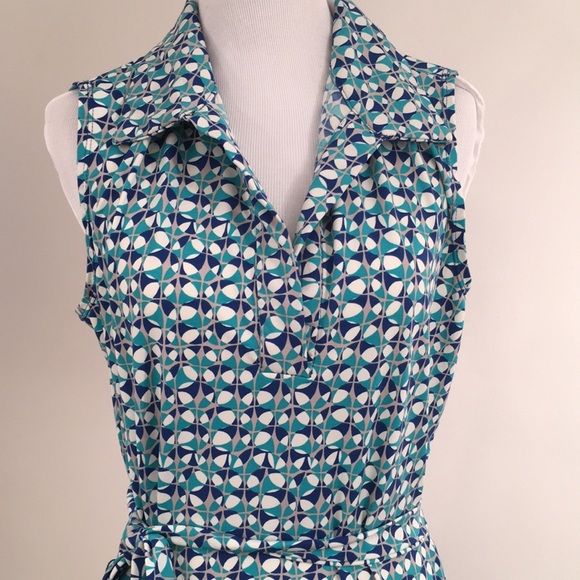✅ SOLD Max Studio Turquoise & Navy Sleeveless Shirt Dress - Picture 2 of 8